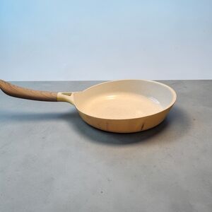 Vremi Cream and Yellow Ceramic Nonstick Fry Pan with Wood-Style Handle